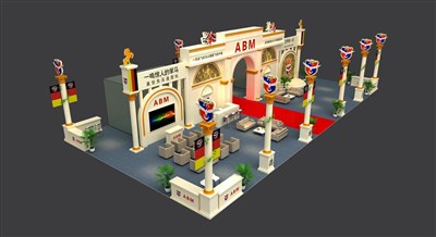 288平米展臺設計制作：四面開口/歐式/木質結構/白色，為機械展展商而作（免費使用）