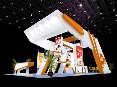 72平米展臺設(shè)計(jì)制作：四面開口/現(xiàn)代/木質(zhì)結(jié)構(gòu)/白色，為家電展展商而作（免費(fèi)使用）