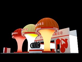108平米展臺(tái)設(shè)計(jì)制作：三面開(kāi)口/現(xiàn)代/木質(zhì)結(jié)構(gòu)/黃色，為汽配展展商而作（免費(fèi)使用）