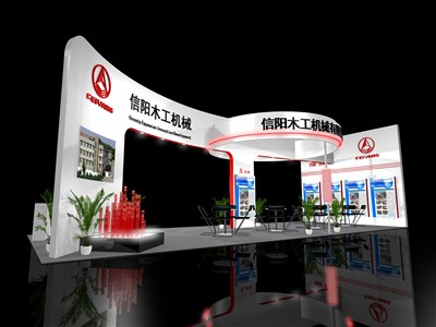 90平米展臺設(shè)計制作：三面開口/現(xiàn)代/木質(zhì)結(jié)構(gòu)/白色，為機(jī)械展展商而作（免費使用）