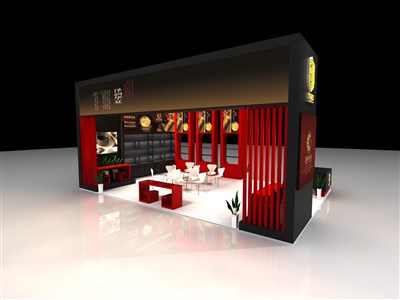 54平米展臺(tái)設(shè)計(jì)制作：三面開(kāi)口/現(xiàn)代/木質(zhì)結(jié)構(gòu)/彩色，為茶博會(huì)展商而作（免費(fèi)使用）
