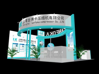 48平米展臺(tái)設(shè)計(jì)制作：三面開口/現(xiàn)代/木質(zhì)結(jié)構(gòu)/綠色，為機(jī)械展展商而作（免費(fèi)使用）