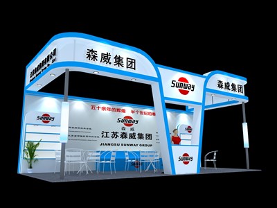 36平米展臺設(shè)計制作：三面開口/現(xiàn)代/木質(zhì)結(jié)構(gòu)/藍色，為汽配展展商而作（免費使用）