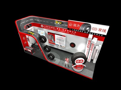 33平米展臺設計制作：二面開口/現(xiàn)代/木質(zhì)結(jié)構(gòu)/紅色，為汽配展展商而作（免費使用）