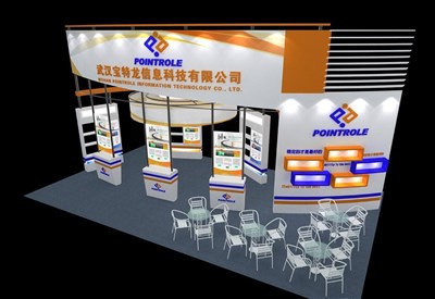 60平米展臺設(shè)計制作：四面開口/現(xiàn)代/木質(zhì)結(jié)構(gòu)/橙色，為電子展展商而作（免費(fèi)使用）