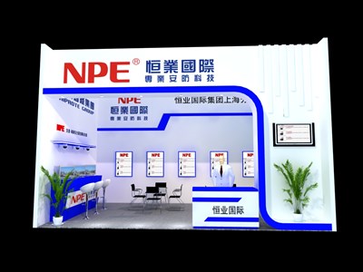 28平米展臺設(shè)計制作：一面開口/現(xiàn)代/木質(zhì)結(jié)構(gòu)/藍色，為電子展展商而作（免費使用）