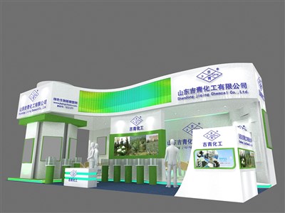 60.5平米展臺(tái)設(shè)計(jì)制作：三面開口/現(xiàn)代/木質(zhì)結(jié)構(gòu)/白色，為化工展展商而作（免費(fèi)使用）