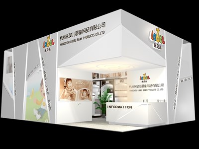 54平米展臺(tái)設(shè)計(jì)制作：一面開口/現(xiàn)代/木質(zhì)結(jié)構(gòu)/白色，為嬰幼展展商而作（免費(fèi)使用）