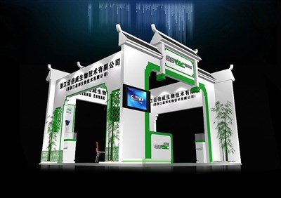 36平米展臺設(shè)計制作：四面開口/中式/木質(zhì)結(jié)構(gòu)/白色，為綜合展展商而作（免費(fèi)使用）