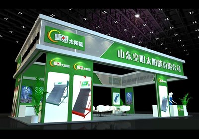 96平米展臺設計制作：三面開口/現代/型材結構/綠色，為電子展展商而作（免費使用）