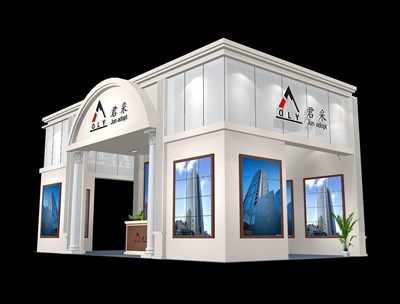 45平米展臺設計制作：三面開口/現(xiàn)代/木質(zhì)結(jié)構(gòu)/白色，為綜合展展商而作（免費使用）