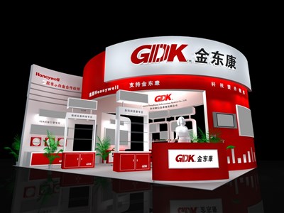 54平米展臺設計制作：三面開口/前衛(wèi)/木質(zhì)結(jié)構(gòu)/紅色，為電子展展商而作（免費使用）