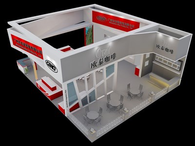 120平米展臺設(shè)計制作：三面開口/現(xiàn)代/型材結(jié)構(gòu)/灰色，為糖酒展展商而作（免費使用）