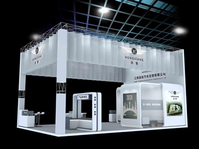 54平米展臺設計制作：三面開口/前衛(wèi)/木質(zhì)結(jié)構(gòu)/白色，為電子展展商而作（免費使用）