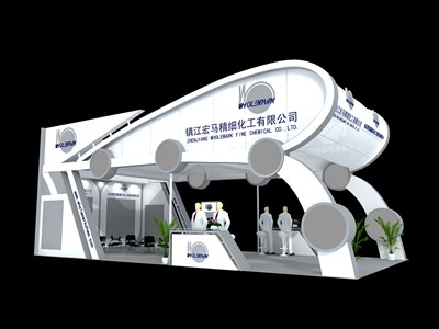 72平米展臺設(shè)計制作：三面開口/現(xiàn)代/木質(zhì)結(jié)構(gòu)/白色，為化工展展商而作（免費使用）