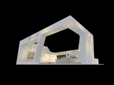 48平米展臺(tái)設(shè)計(jì)制作：三面開口/現(xiàn)代/木質(zhì)結(jié)構(gòu)/白色，為房產(chǎn)展展商而作（免費(fèi)使用）