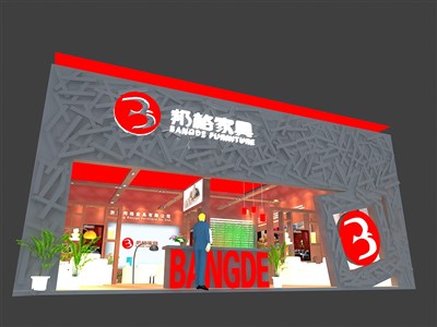 100平米展臺設計制作：一面開口/現代/型材結構/灰色，為家具展展商而作（免費使用）