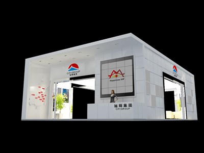 64平米展臺設(shè)計制作：四面開口/中式/型材結(jié)構(gòu)/白色，為房產(chǎn)展展商而作（免費使用）