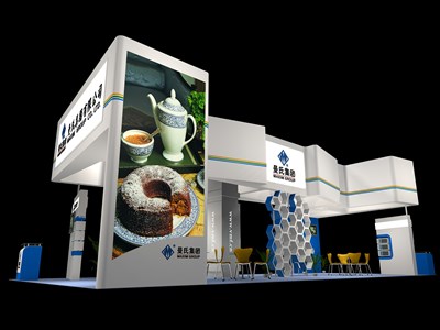 93平米展臺設計制作：四面開口/現(xiàn)代/木質結構/白色，為綜合展展商而作（免費使用）