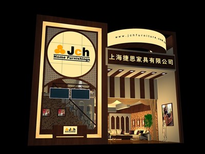 80平米展臺設(shè)計(jì)制作：一面開口/歐式/木質(zhì)結(jié)構(gòu)/咖啡色，為家具展展商而作（免費(fèi)使用）