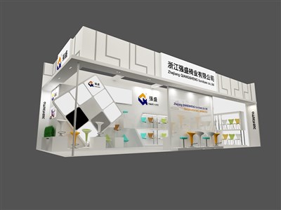 44平米展臺設(shè)計制作：二面開口/現(xiàn)代/型材結(jié)構(gòu)/灰色，為家具展展商而作（免費使用）