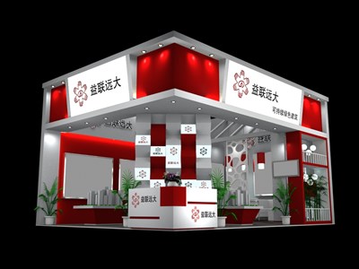 35平米展臺設(shè)計制作：二面開口/現(xiàn)代/型材結(jié)構(gòu)/紅色，為房產(chǎn)展展商而作（免費使用）