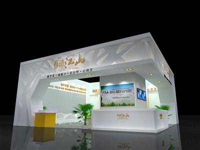 72平米展臺設(shè)計制作：二面開口/前衛(wèi)/型材結(jié)構(gòu)/彩色，為房產(chǎn)展展商而作（免費使用）