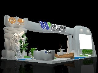 144平米展臺設(shè)計制作：四面開口/前衛(wèi)/型材結(jié)構(gòu)/灰色，為旅游展展商而作（免費使用）