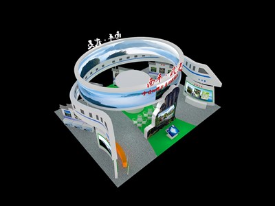 180平米展臺設(shè)計制作：四面開口/前衛(wèi)/型材結(jié)構(gòu)/白色，為旅游展展商而作（免費使用）