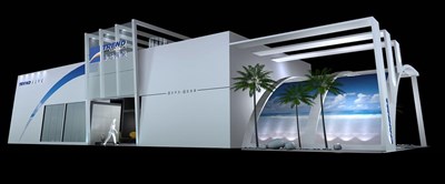 352平米展臺設計制作：一面開口/現(xiàn)代/木質(zhì)結(jié)構(gòu)/白色，為建材展展商而作（免費使用）