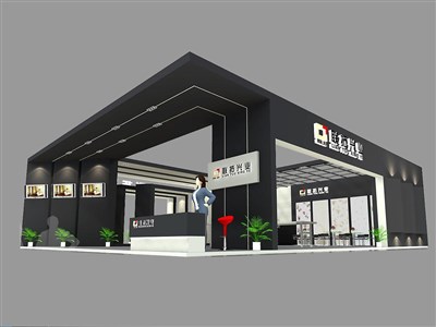180平米展臺(tái)設(shè)計(jì)制作：三面開口/現(xiàn)代/木質(zhì)結(jié)構(gòu)/黑色，為建材展展商而作（免費(fèi)使用）