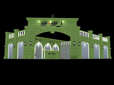 176平米展臺設(shè)計制作：二面開口/歐式/木質(zhì)結(jié)構(gòu)/綠色，為建材展展商而作（免費使用）