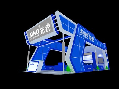 72平米展臺設計制作：三面開口/現(xiàn)代/木質結構/藍色，為建材展展商而作（免費使用）