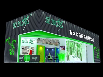 90平米展臺設(shè)計制作：二面開口/現(xiàn)代/木質(zhì)結(jié)構(gòu)/灰色，為建材展展商而作（免費(fèi)使用）