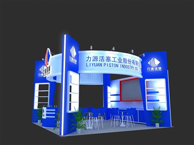 36平米展臺(tái)設(shè)計(jì)制作：三面開(kāi)口/現(xiàn)代/木質(zhì)結(jié)構(gòu)/藍(lán)色，為建材展展商而作（免費(fèi)使用）