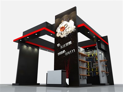 36平米展臺(tái)設(shè)計(jì)制作：三面開口/現(xiàn)代/木質(zhì)結(jié)構(gòu)/黑色，為綜合展展商而作（免費(fèi)使用）