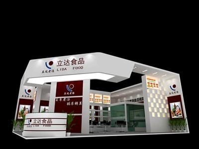 90平米展臺設(shè)計制作：二面開口/現(xiàn)代/木質(zhì)結(jié)構(gòu)/灰色，為食品展展商而作（免費(fèi)使用）