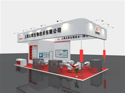 72平米展臺設(shè)計制作：四面開口/現(xiàn)代/木質(zhì)結(jié)構(gòu)/紅色，為能源展展商而作（免費使用）