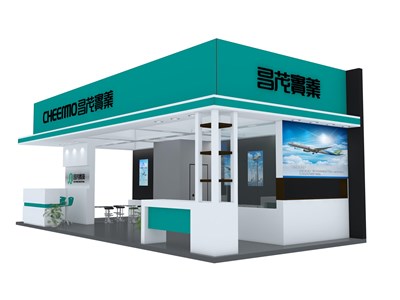 32平米展臺設計制作：三面開口/現(xiàn)代/木質結構/綠色，為電子展展商而作（免費使用）