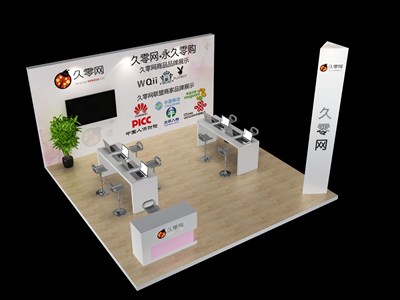 36平米展臺設(shè)計制作：三面開口/現(xiàn)代/木質(zhì)結(jié)構(gòu)/白色，為電子展展商而作（免費(fèi)使用）