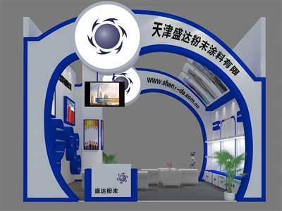 36平米展臺設計制作：二面開口/現(xiàn)代/木質結構/藍色，為建材展展商而作（免費使用）